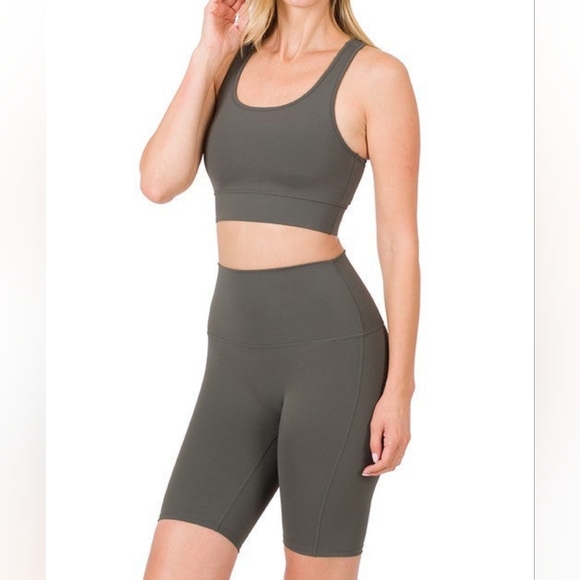 Cropped Racerback Sports Short Set Grey - Picture 1 of 1